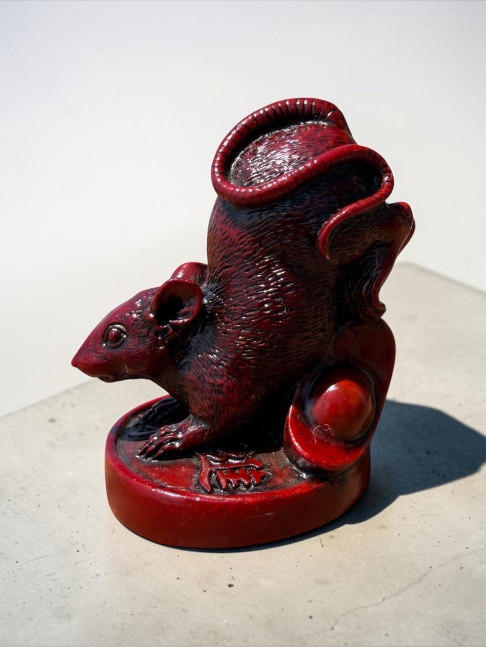 CHINESE ZODIAC RAT RED RESIN FIGURINE